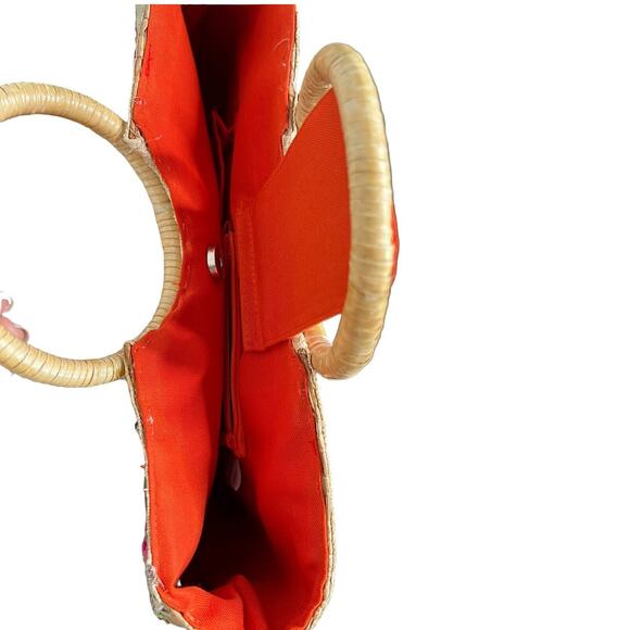 Straw Floral Giraffe Safari Woven Boho Large Purse Handbag bag - Picture 9 of 12